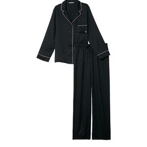 Victoria’s Secret Logo Satin Pajamas in Black XS